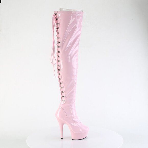 Platform Lace Up Back Thigh High Heel Boots - Picture 1 of 5